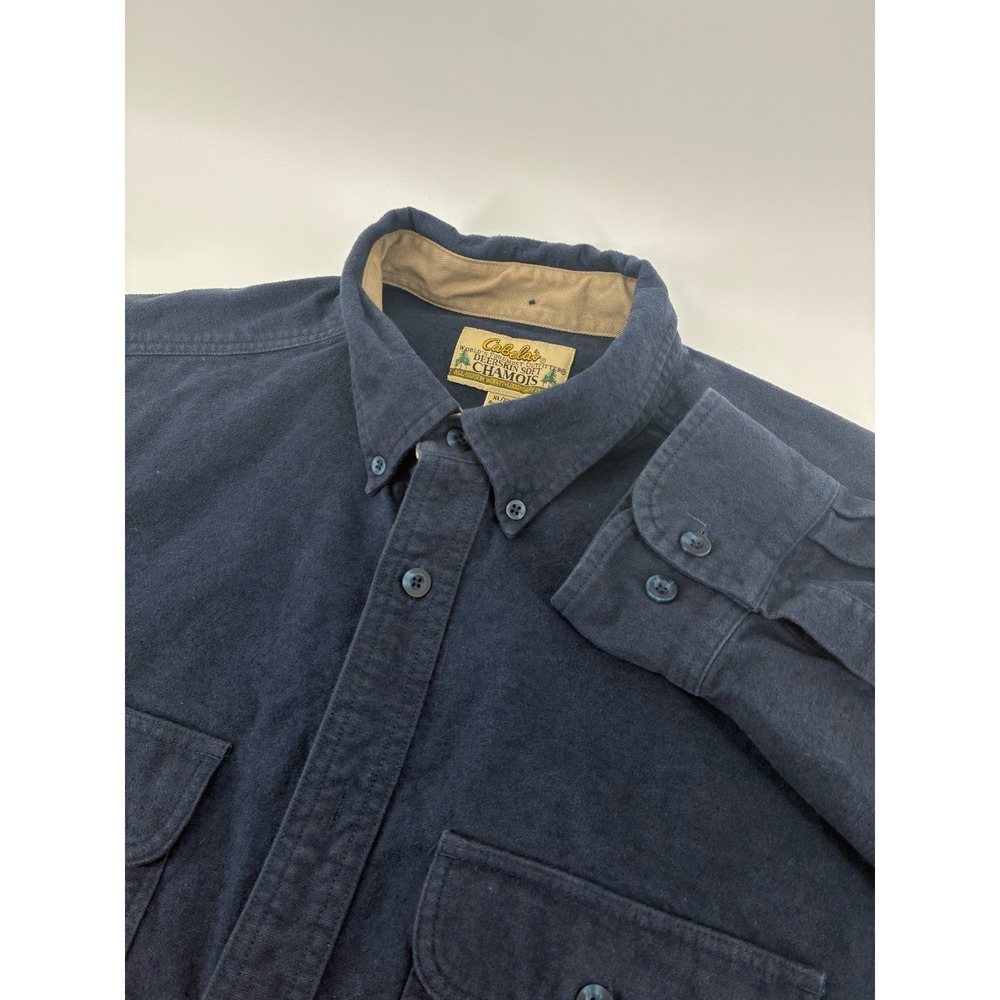 Cabelas Deerskin Soft Chamois Shirt Mens XL Navy Blue Cotton Button Down 902573